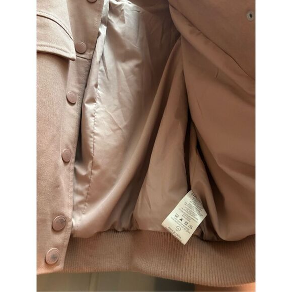 Blush Pink Cropped Bomber Jacket Utility Pockets Snap Front Lightweight - Picture 7 of 12